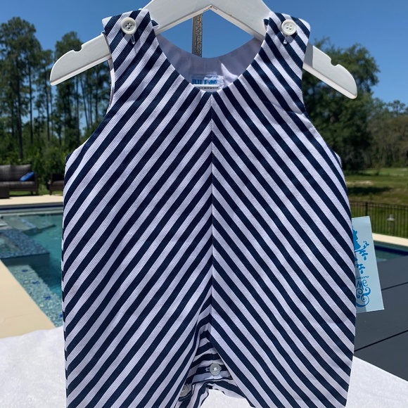 New Luli and Me Boys Navy Striped John John - Picture 1 of 3
